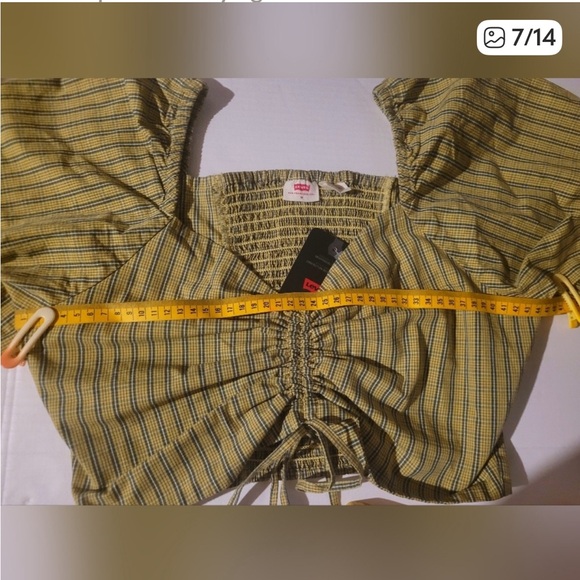 Levi's Yellow Striped Ruched Crop Blouse - Picture 7 of 14